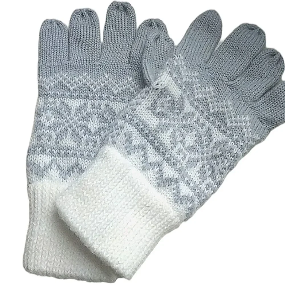 New Acrylic Blue & White Knit Gloves M-L